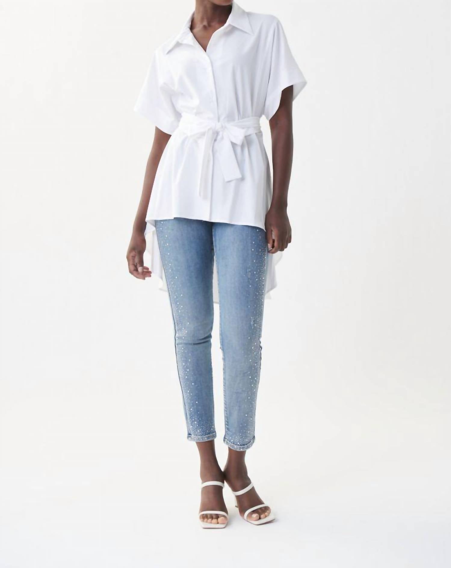 Joseph Ribkoff - High-low Sash Button Down Blouse