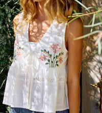 Mustard Seed - Floral Embroidered Linen Vest