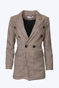 DOUBLE-BREASTED PRINCE OF WALES CHECKED WOVEN BLAZER