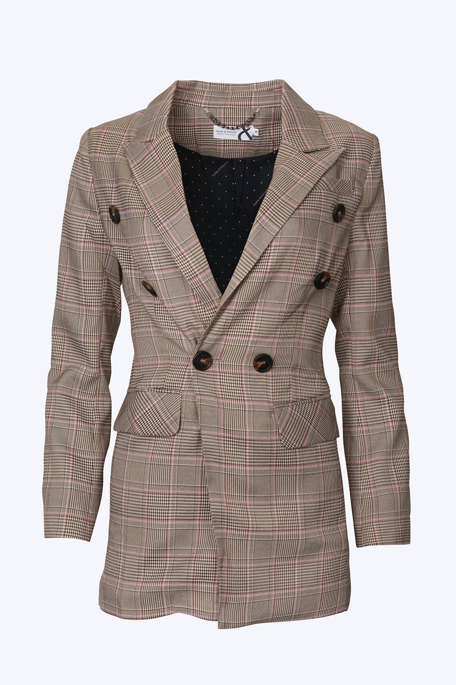 DOUBLE-BREASTED PRINCE OF WALES CHECKED WOVEN BLAZER