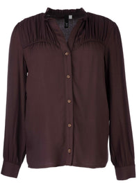 KUT FROM THE KLOTH Isley Button Shirt With Neck Ruffle in chocolate brown - women's shirt - alternate view