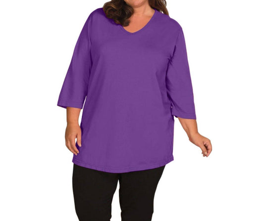 On The Plus Side - 3/4 Sleeve V-Neck Tee - Plus