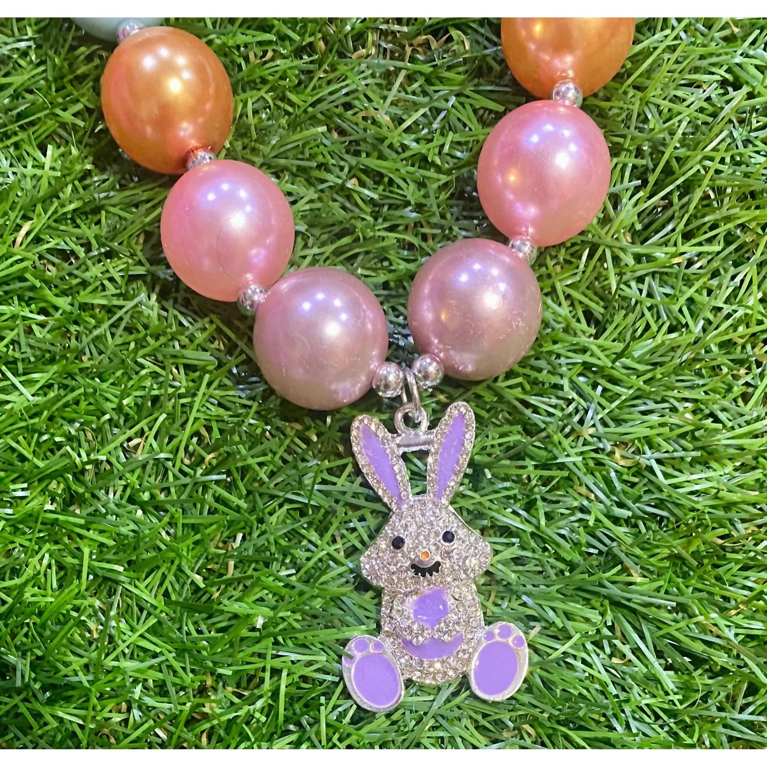 Kids Charm - Girls Bubble Bunny Rhinestone Necklace