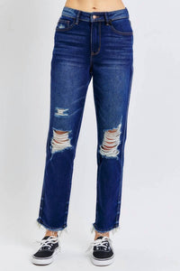 Judy Blue - High Waist Rigid Magic Heavy Destroy Straight Jeans
