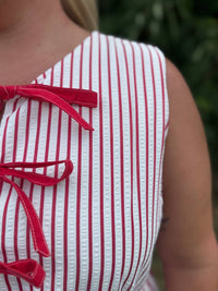 SHE + SKY Sweet Cherry Stripes Midi Dress in red - women's dress - alternate view