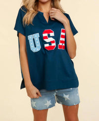 Haptics - Give Me Liberty Boxy Short Seeve V-neck Tee