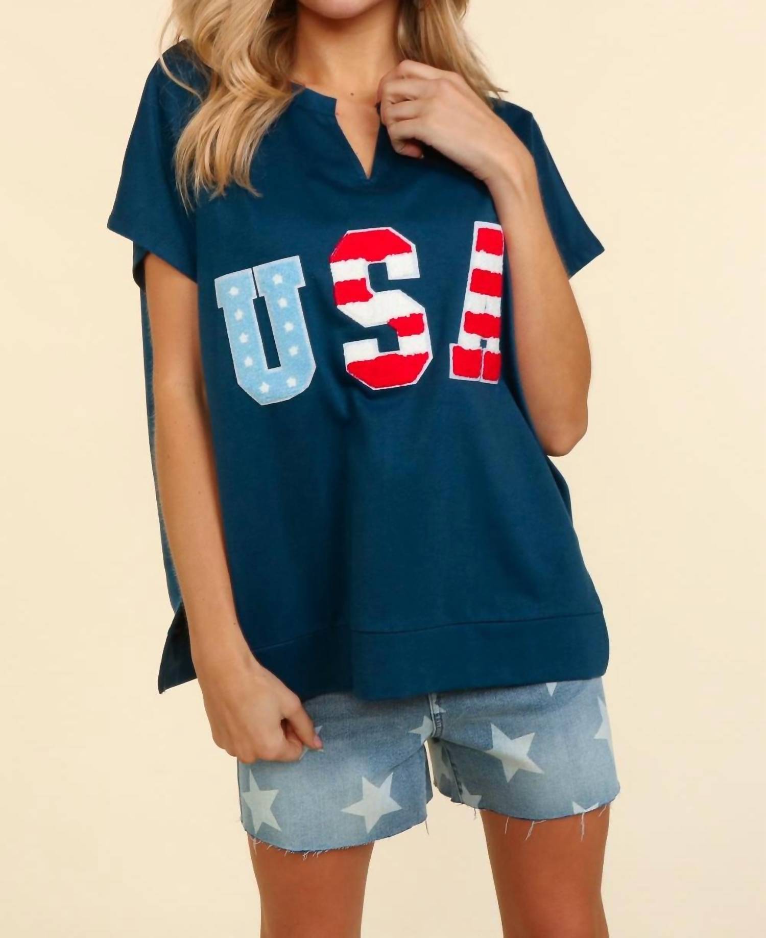 Haptics - Give Me Liberty Boxy Short Seeve V-neck Tee