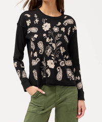 Johnny Was PATCHWORK THERMAL DANIELA TOP in black - women's long sleeve top