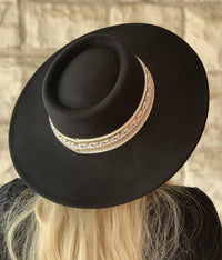 Jen & Co. Women's Blaze Multi Trim Fedora Hat in black - women's hat - detail view