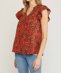 entro Floral Ruffle Sleeve Top in black - women's blouse - view 4