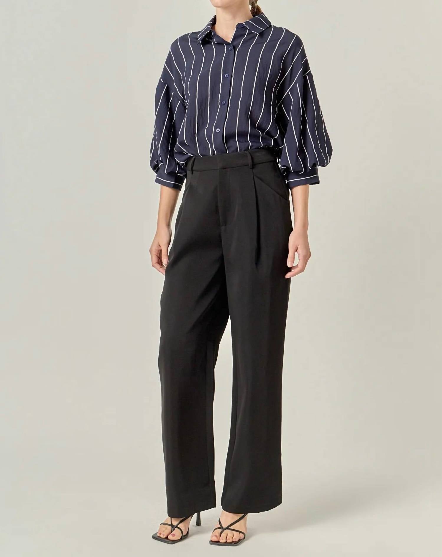 English Factory Bellamy Balloon Sleeve Blouse in navy white - women's blouse - view 4