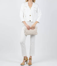 Joseph Ribkoff Three-Quarter Sleeves Button Cardigan in vanilla - women's cardigan - detail view