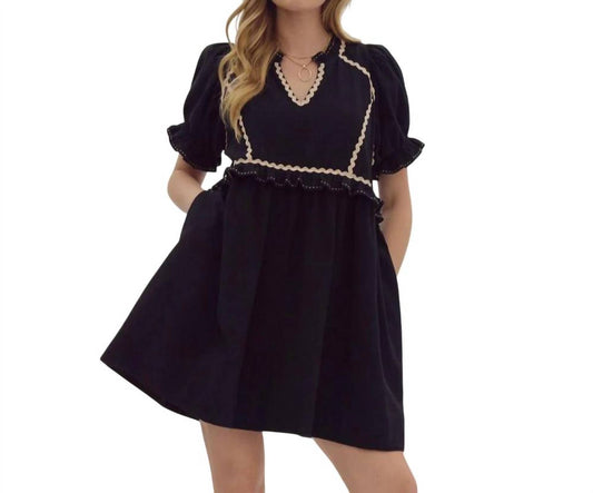 Entro - V-neck Puff Sleeve Mini Dress