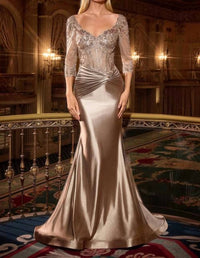 Ladivine Scoop Neck Evening Dress in mocha gold - women's dress