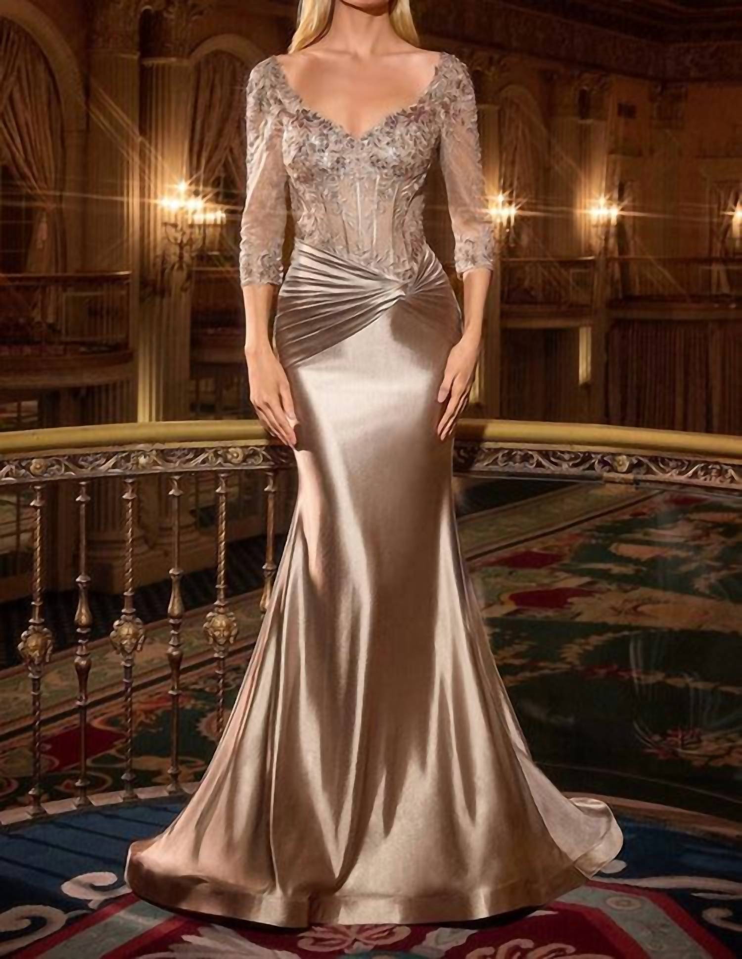 Ladivine Scoop Neck Evening Dress in mocha gold - women's dress