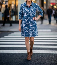 Dizzy-Lizzie NRL denim abstract Chatham dress in lv blue white - women's dress