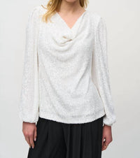 Joseph Ribkoff - Sequined Cowl Neck Top