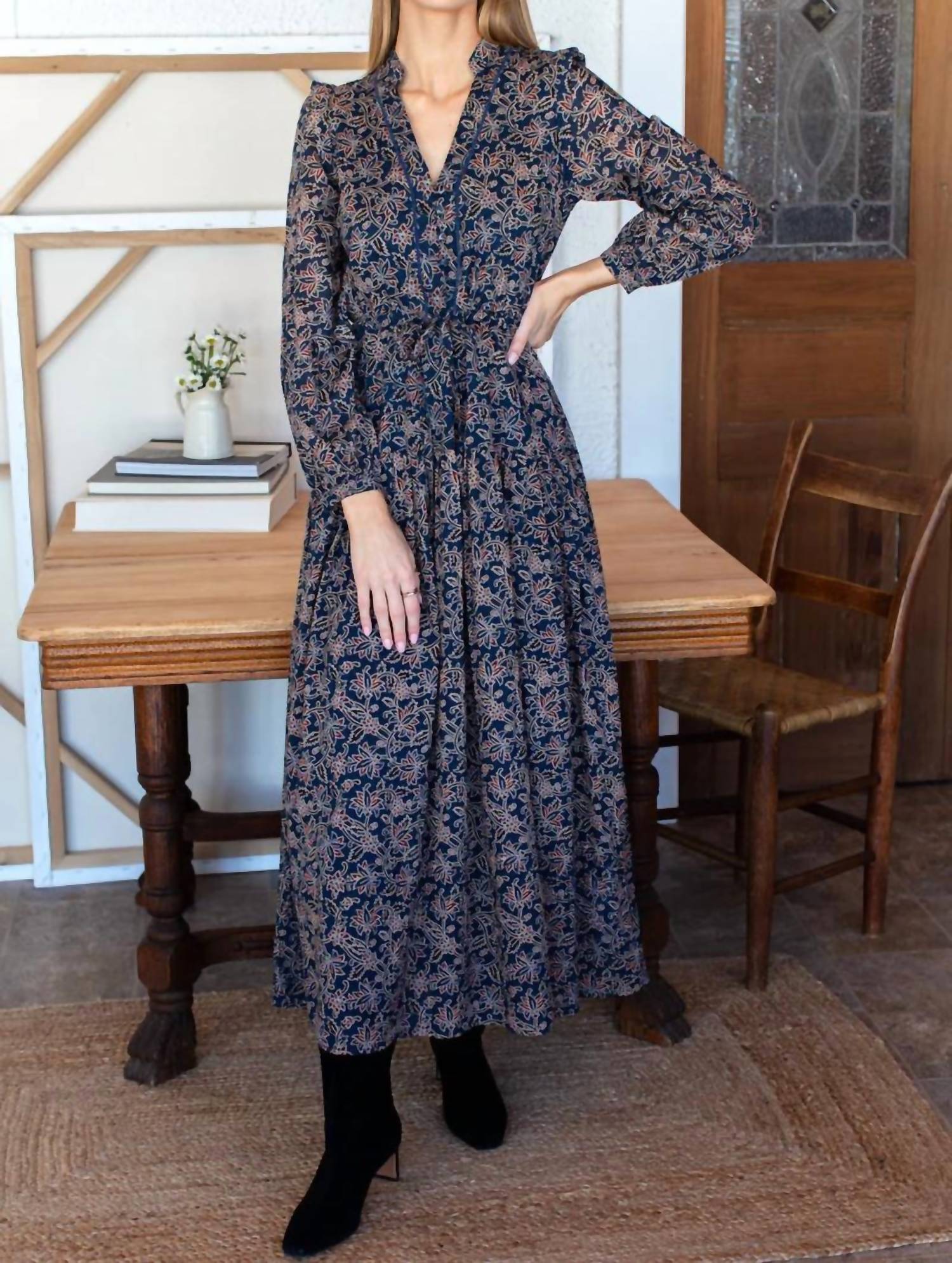 EMERSON FRY Frances Basque Dress in artisan vines organic - women's dress