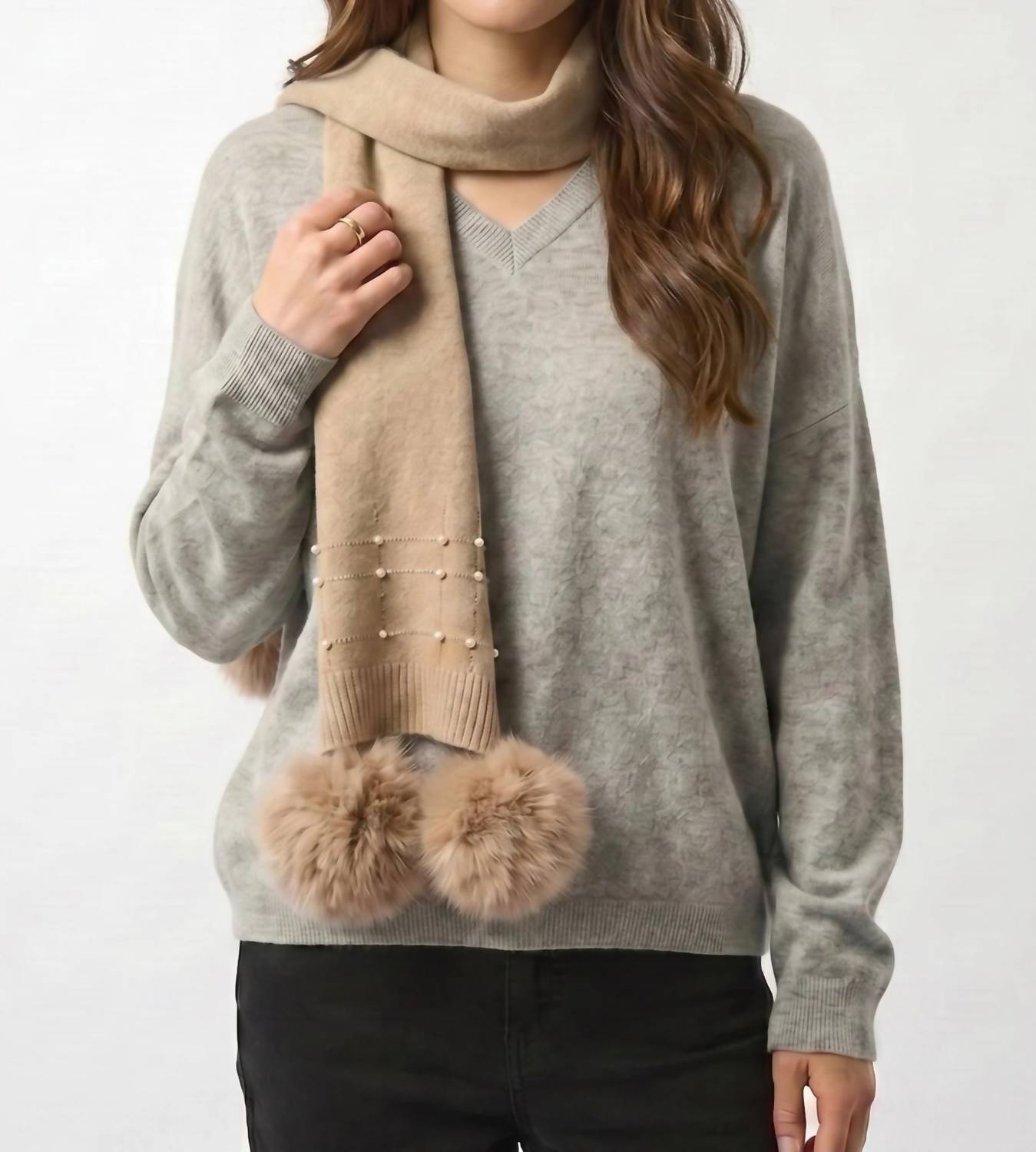 Joseph Ribkoff - Embellished Pom Pom Knit Scarf