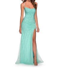 La Femme - Sequin Beaded Scoopneck Gown