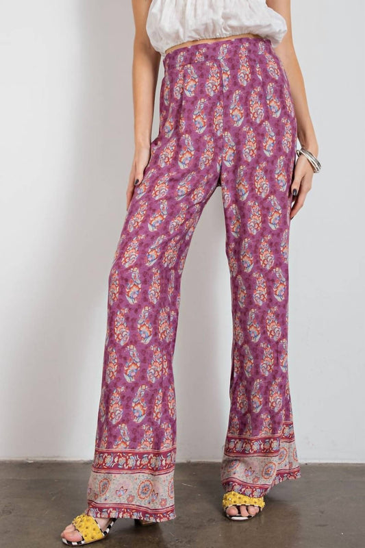 Easel - Calila Border Print Straight Leg Pants