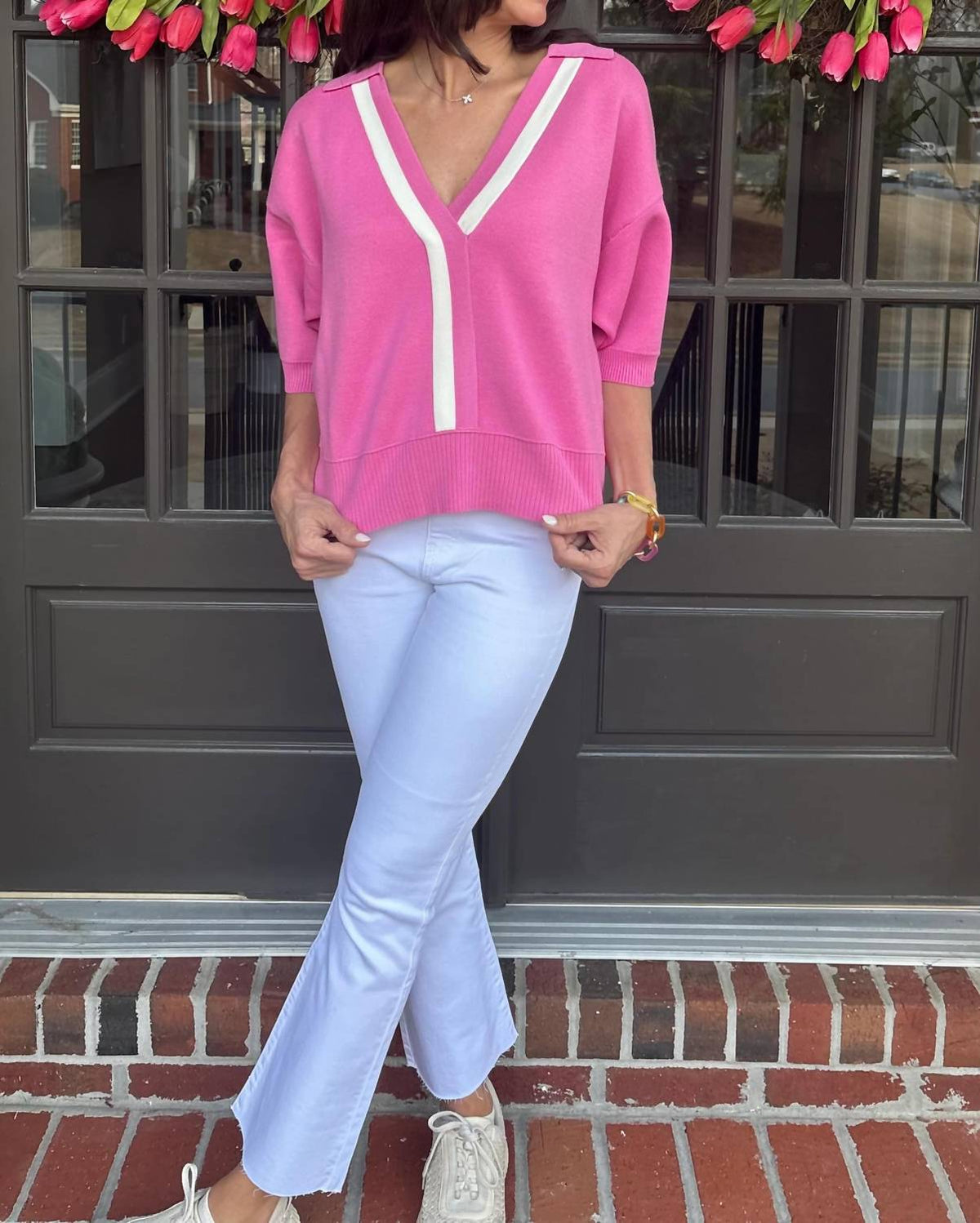 Entro - Ribbed Hem V Neck Sweater