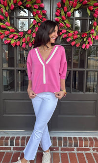 Entro - Ribbed Hem V Neck Sweater