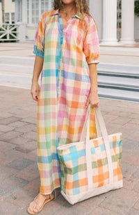 Sunshine Tienda - Women's Rainbow Plaid Tote Bag