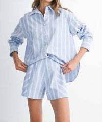 Mable - Kirsten Pin Stripe Shirt Top And Shorts Set