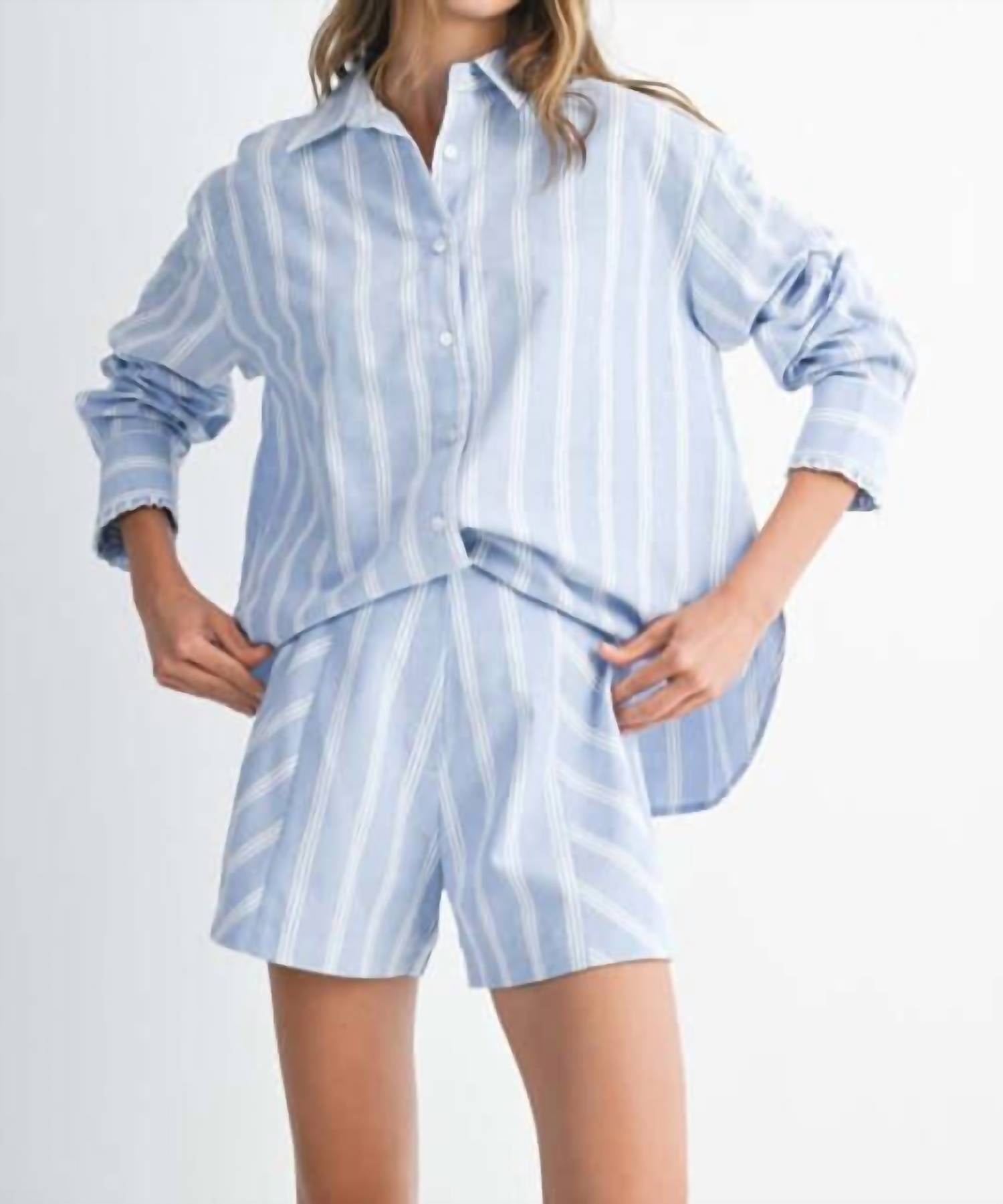 Mable - Kirsten Pin Stripe Shirt Top And Shorts Set