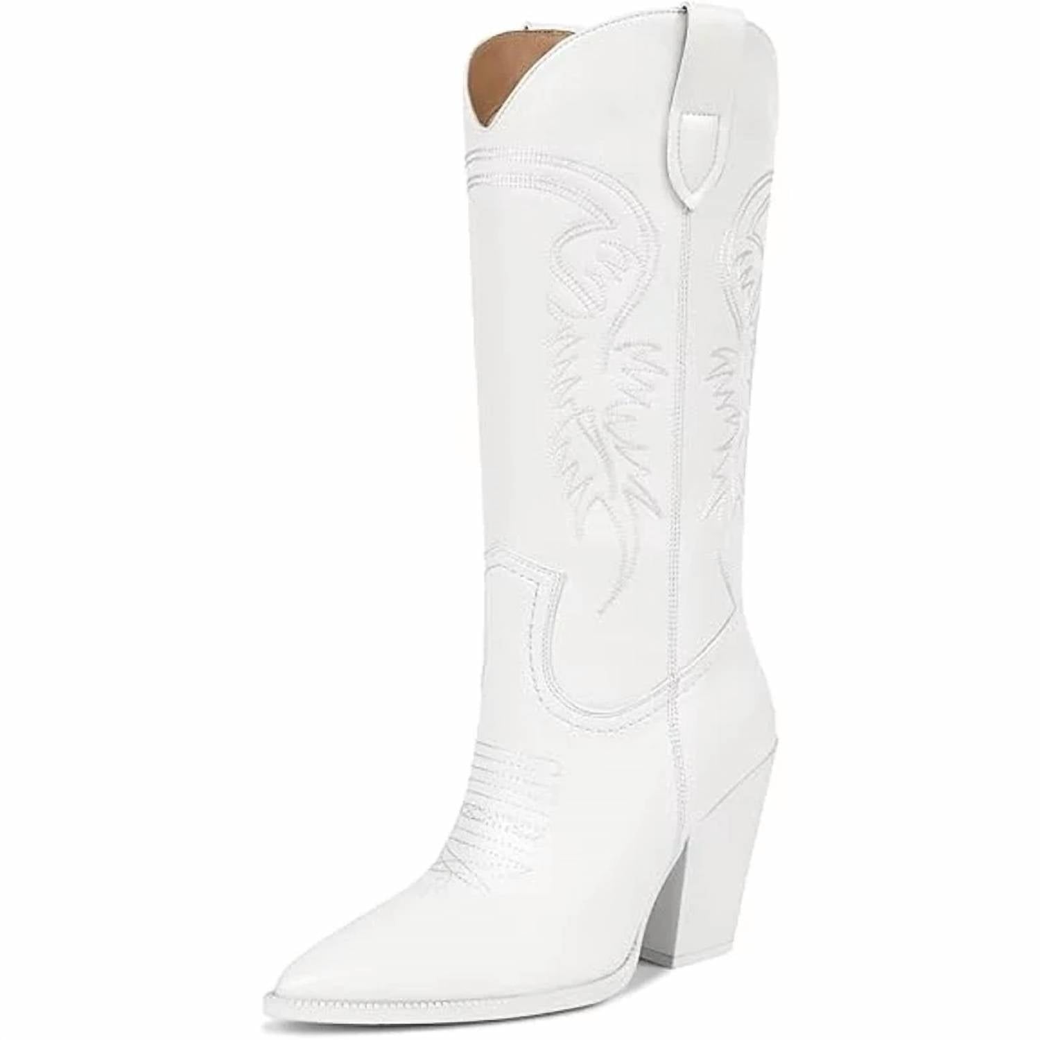 Isnom - Women's Faux Leather Heel Knee High Western Boots