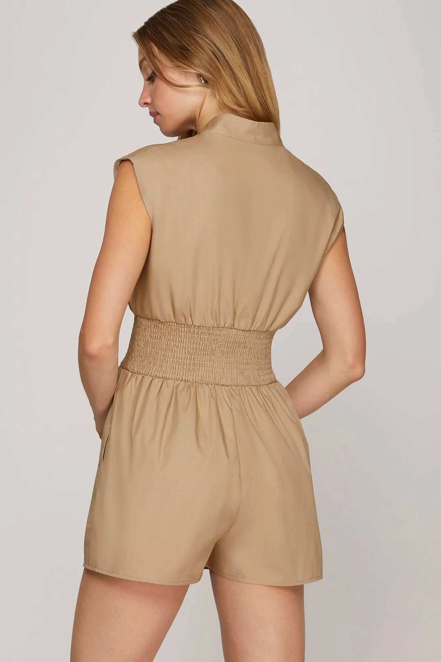 She + Sky - Cap Sleeve Front Zip Romper