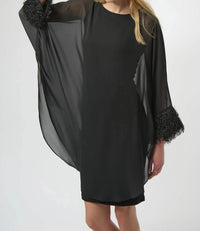 Joseph Ribkoff - Chiffon Overlay Fringe Cuff Dress