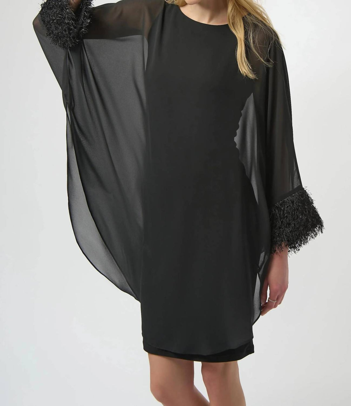 Joseph Ribkoff - Chiffon Overlay Fringe Cuff Dress