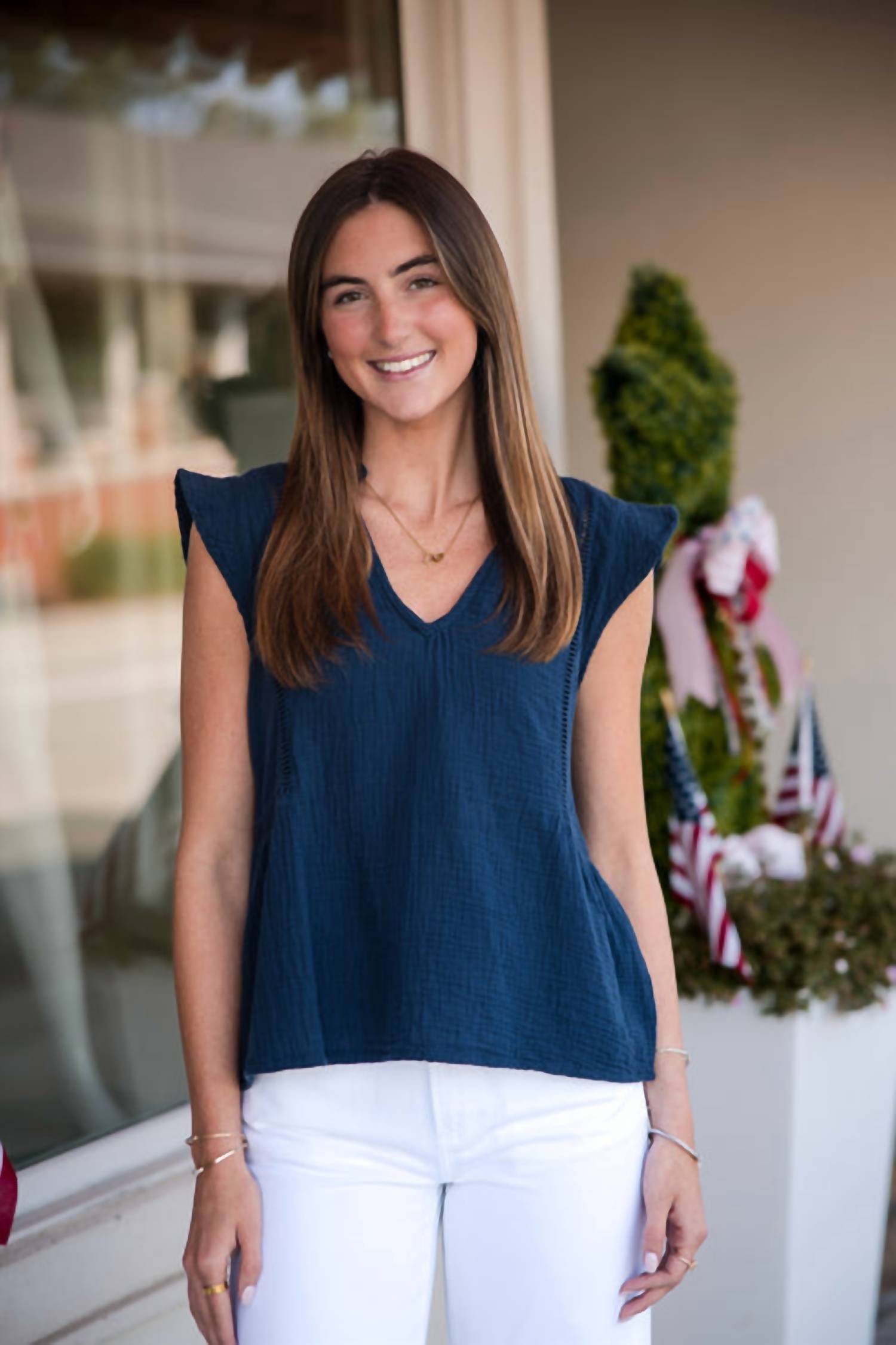 Bobi - Flutter Sleeve Split Neck Top
