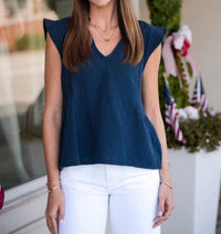 Bobi - Flutter Sleeve Split Neck Top