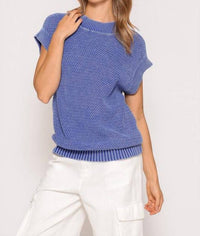 Zenana - Cap Sleeve Round Neck Mineral Wash Sweater