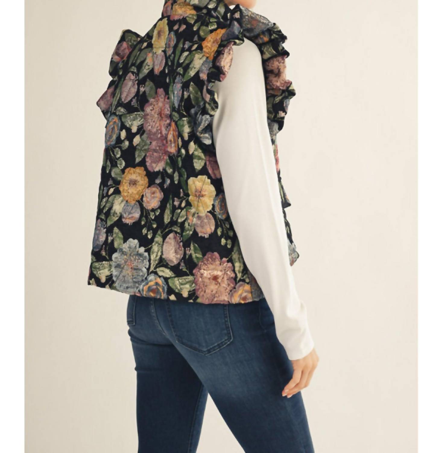 Jodifl Rosewood Tapestry Puffer Vest in multicolor - women's jacket - detail view