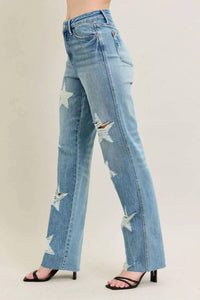 Judy Blue - High Waist Rigid Magic Star Shaped Destroy 90's Straight Leg Jeans