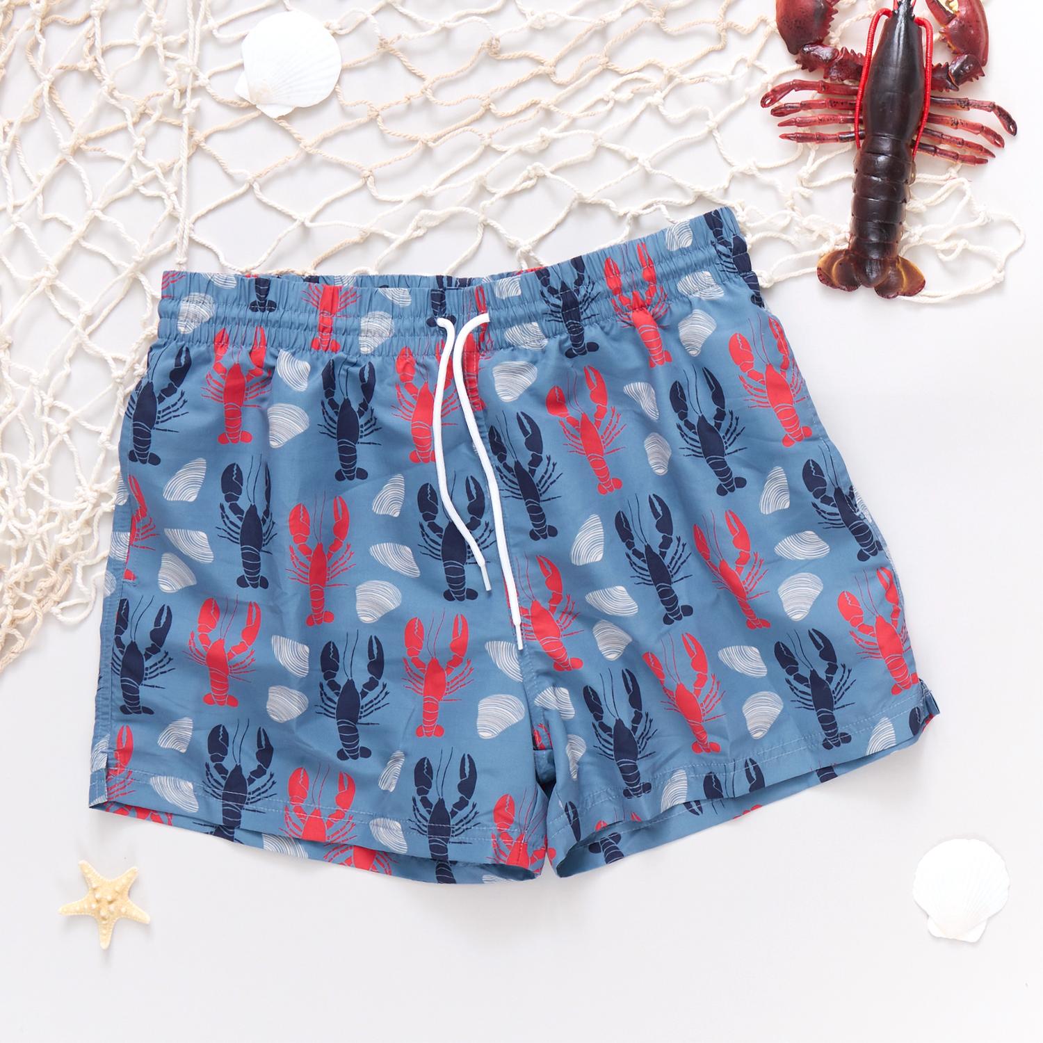 PINK CHICKEN Boy's Swim Trunks in lobster and clams - kids' item - alternate view