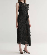 A.L.C. Astrid Lace Midi Dress in black - women's dress - detail view