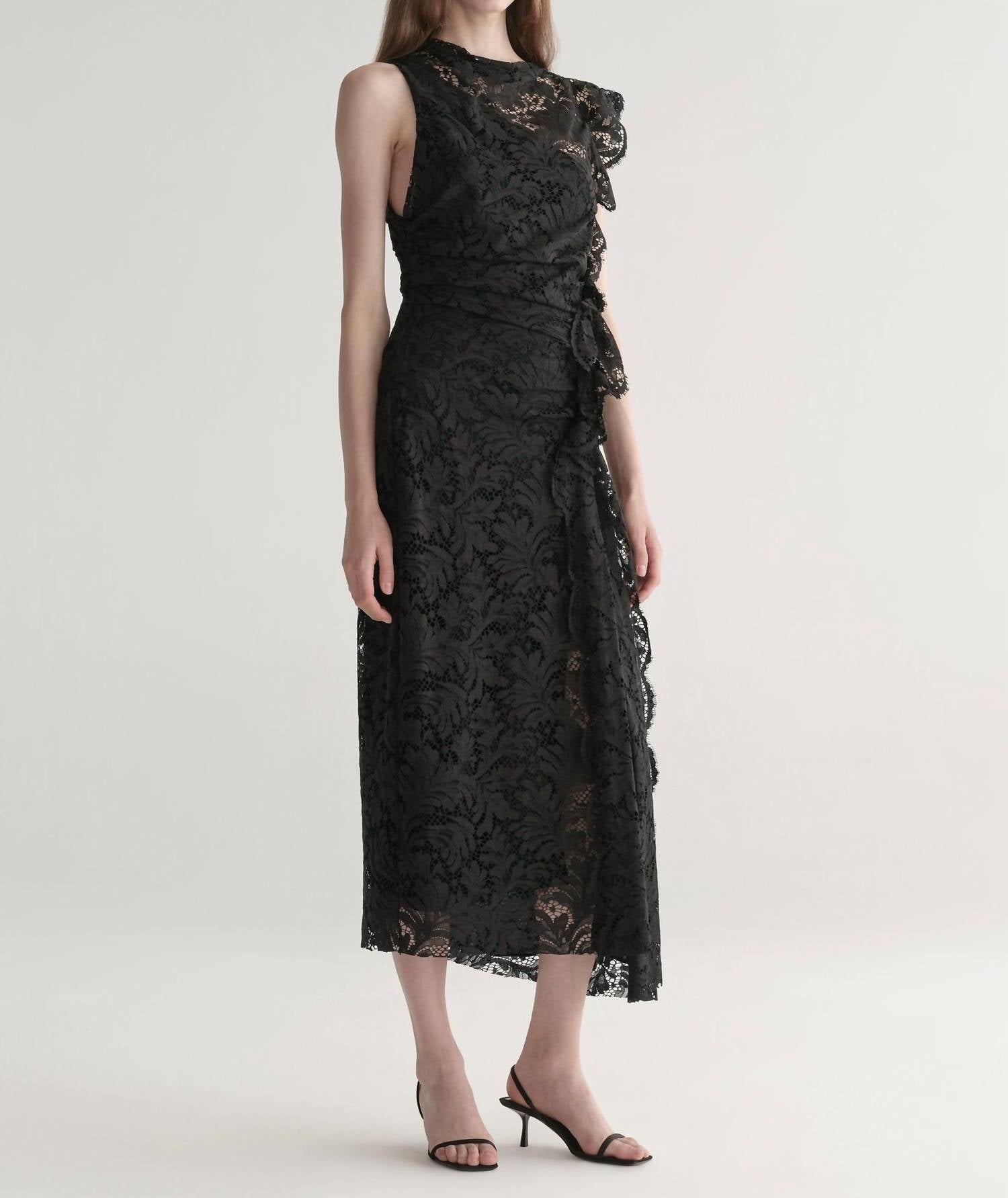A.L.C. Astrid Lace Midi Dress in black - women's dress - detail view
