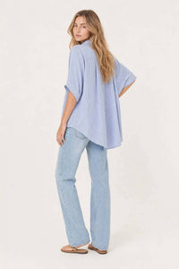 Q2 - Oversized Striped Poplin Blouse With Starfish Buttons