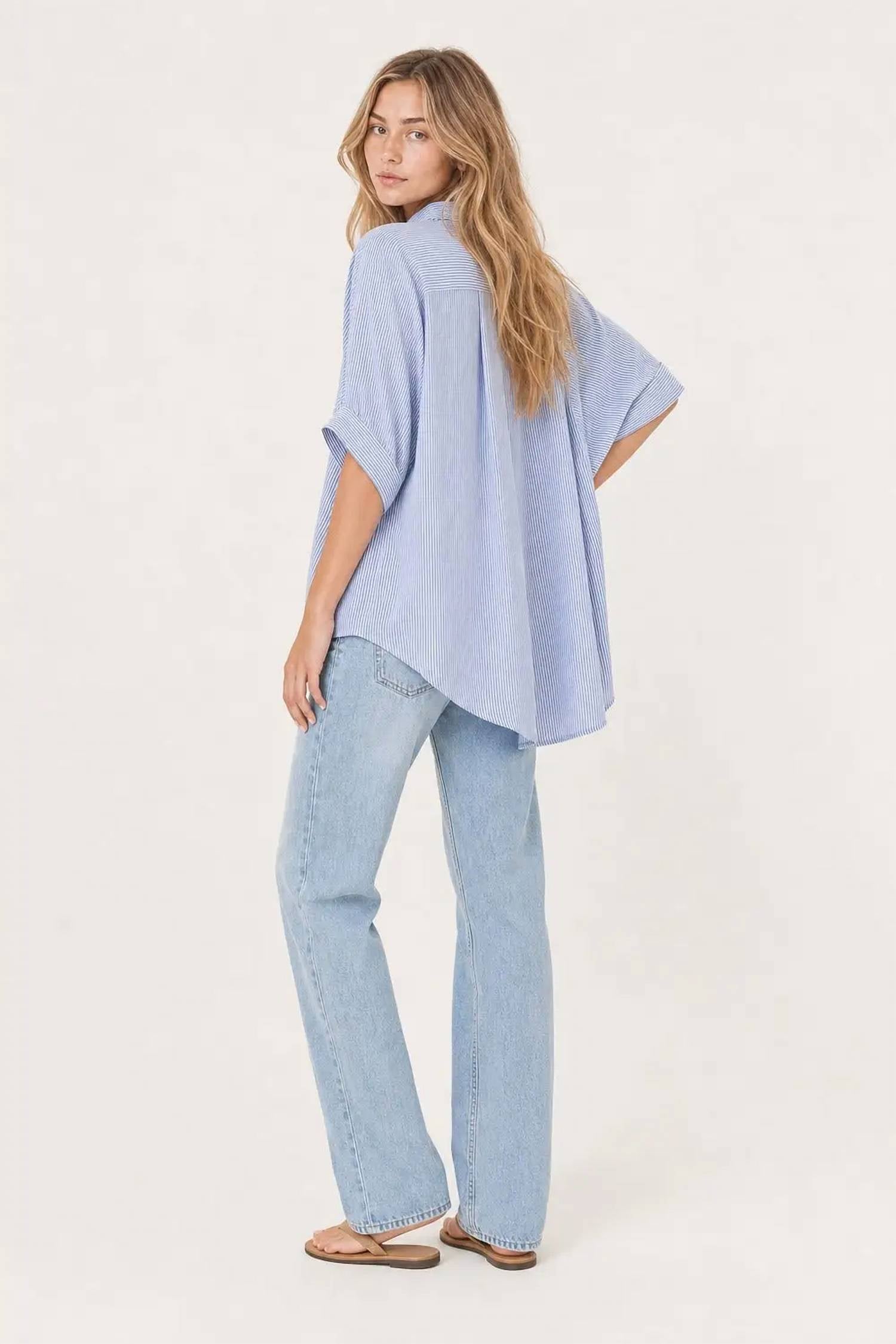 Q2 - Oversized Striped Poplin Blouse With Starfish Buttons