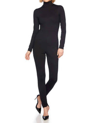 Susana Monaco Mock Neck Long Sleeve Jumpsuit in black - women's pants - detail view