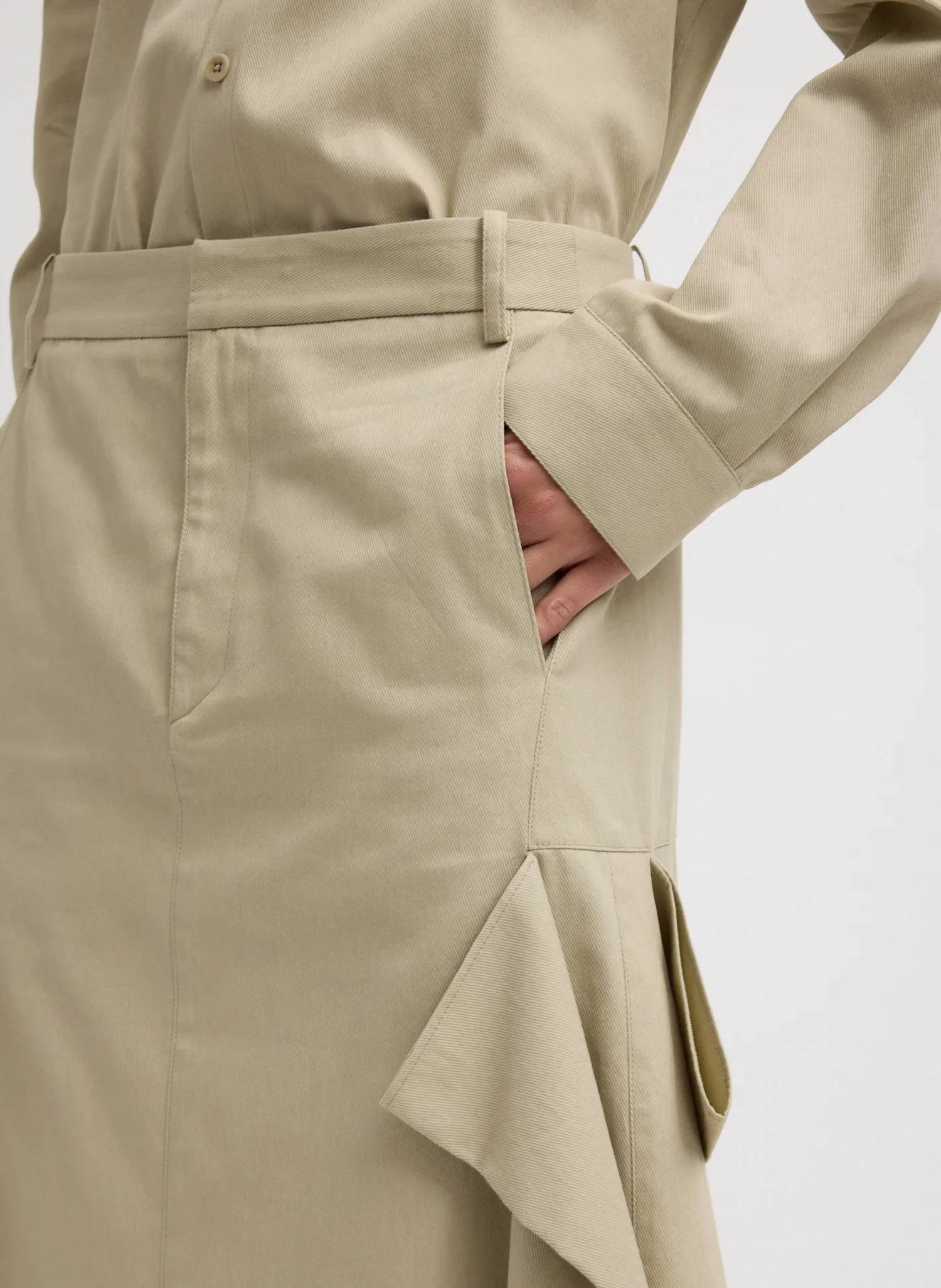 Tibi - Luxe Spring Twill Tucked Pleat Midi Skirt