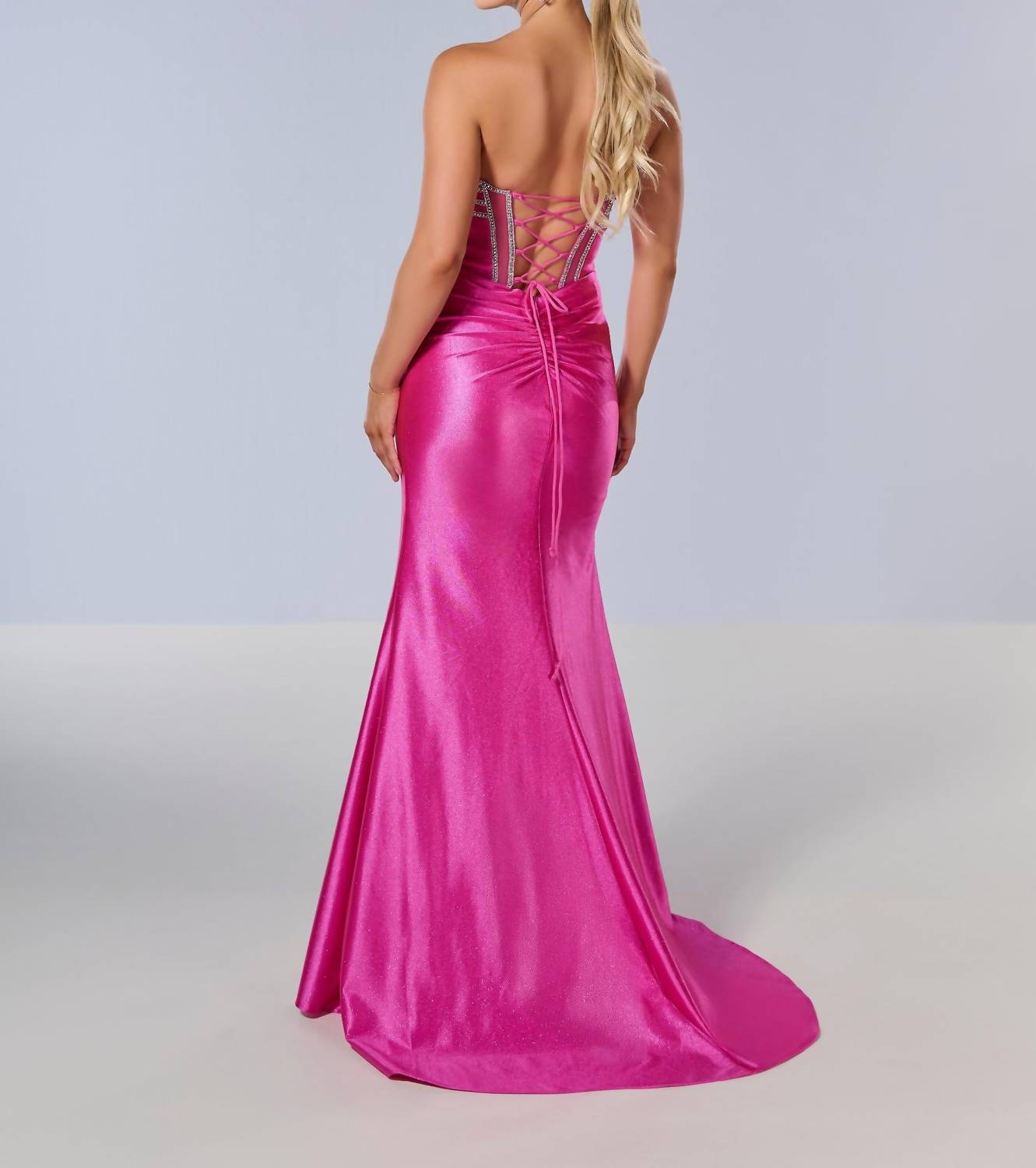 Tiffany Designs - Beaded Fitted Strapless Slit Gown