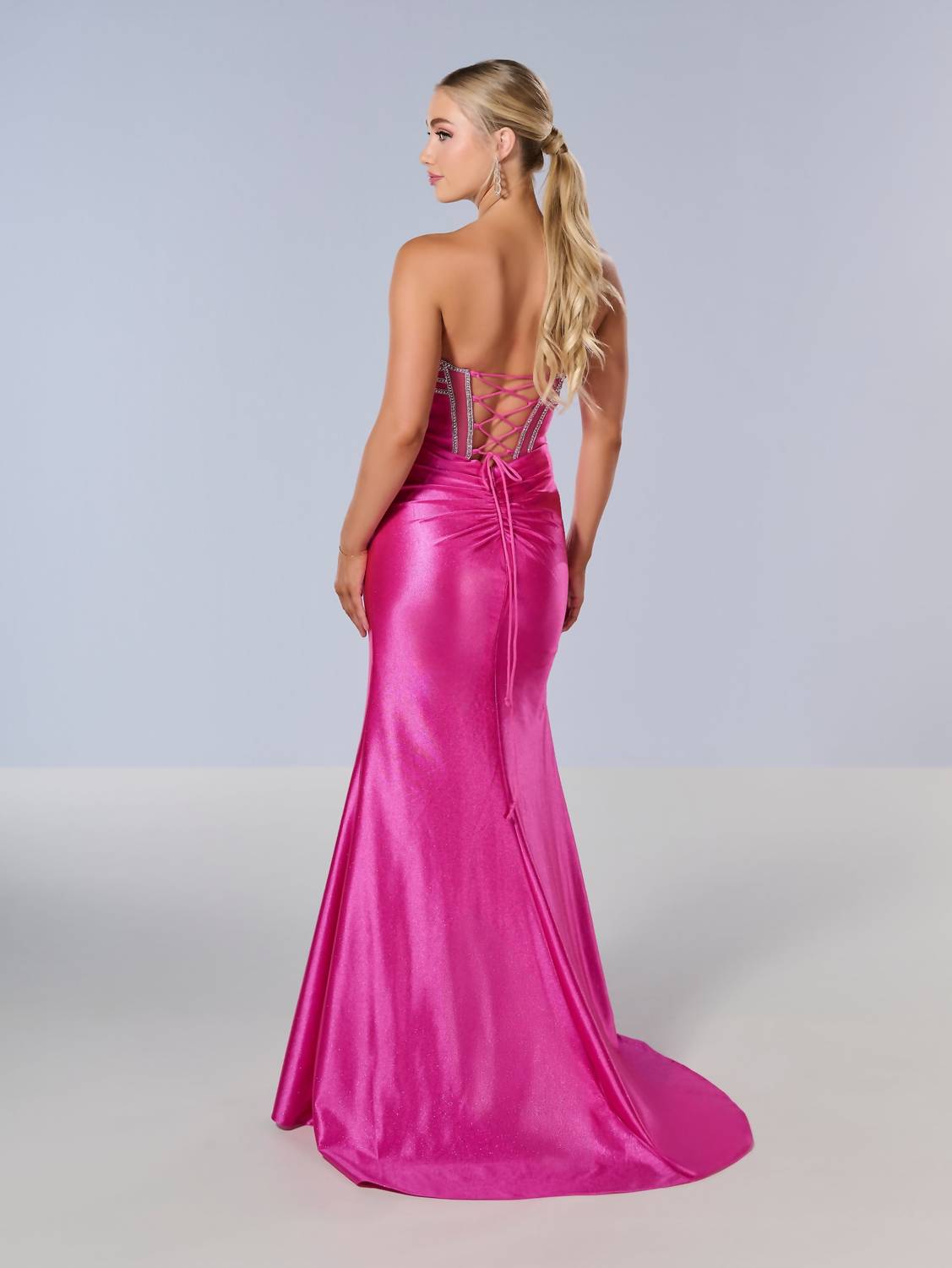Tiffany Designs - Beaded Fitted Strapless Slit Gown