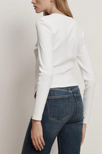 Veronica Beard Jasminah Button-Front Top in white - women's long sleeve top - detail view