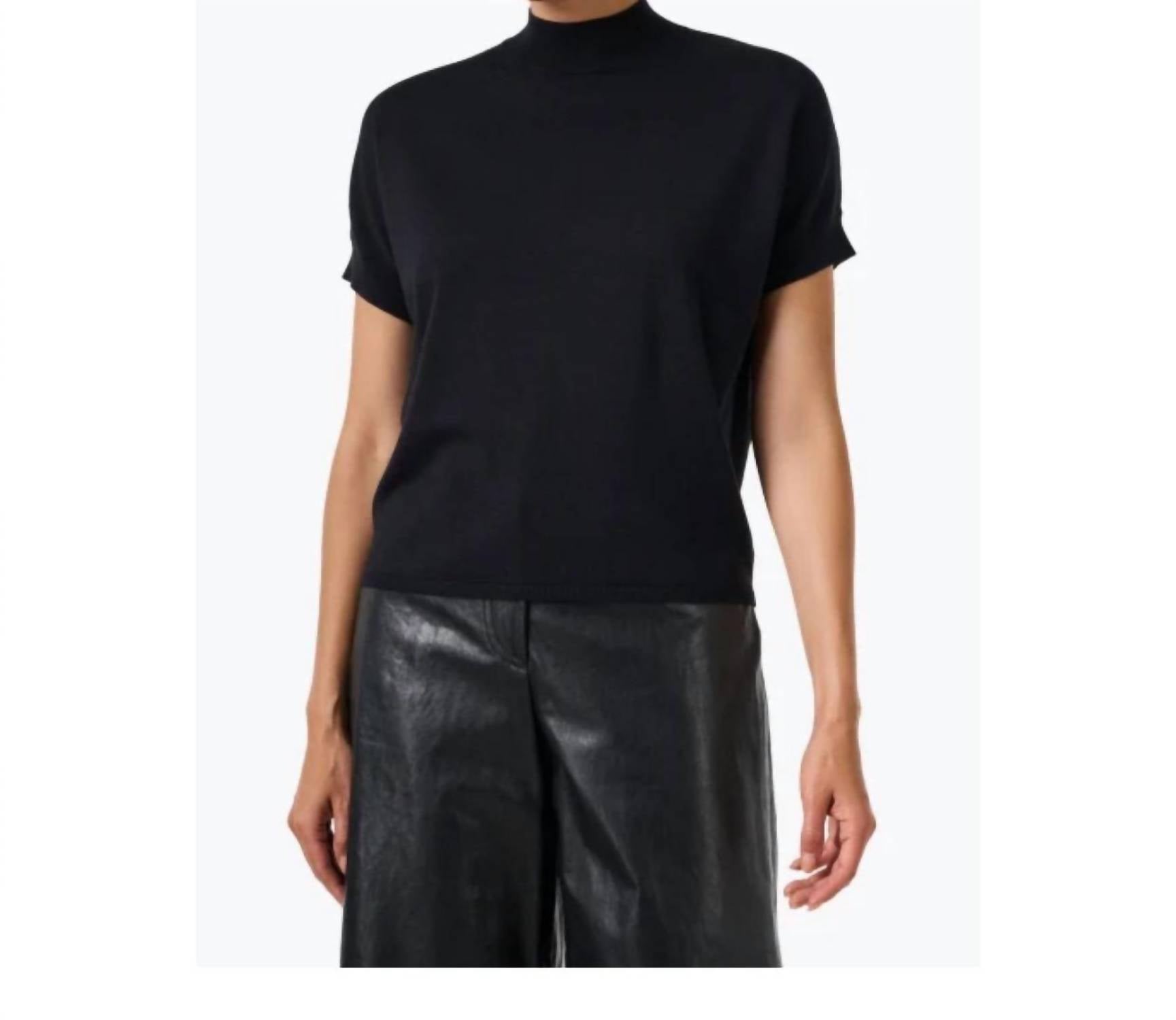 Elliott Lauren Mock Neck Short Sleeve Top in black - women's t-shirt - detail view